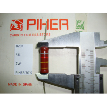 VINTAGE PIHER RESISTOR. 2W 820K 5% *1 PC* NEW ORIGINAL 1970´S+