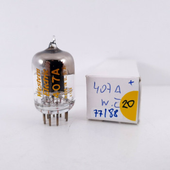 1 X 407A WE TUBE. BLACK PLATES. 77/88%. SLIGHTLY USED. 20. CH32