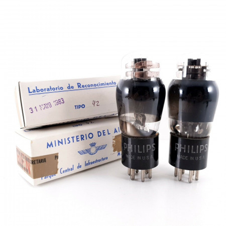 2 X 42 PHILIPS TUBE. 1950s USA PROD. BLACK PLATES. NOS/NIB. AK  ENA