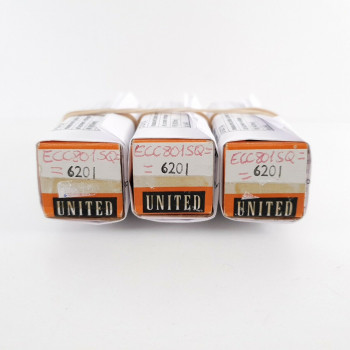 3 X 6201 UNITED TUBE. COPPER RODS. 1970s PROD. MATCHED TRIO. CF  ENA