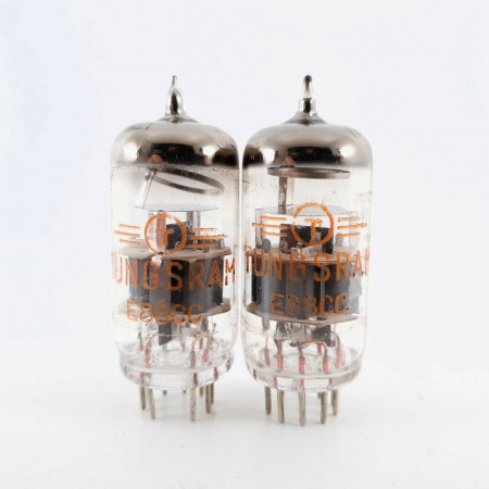 2 X E88CC TUNGSRAM TUBE. GREY PLATES. ORANGE LOGO. CK  ENA
