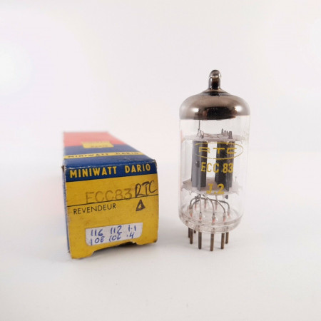 1 X ECC83 PHILIPS TUBE. RTC BRANDED. 1960s PROD DIMPLE GETTER. 116/108%. AA  ENA