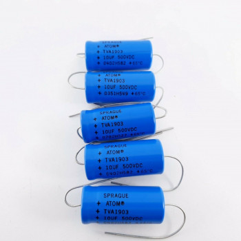 5 X 10uF 10% 500V SPRAGUE CAPACITOR ATOM. TVA1903. 41 CP  ENA