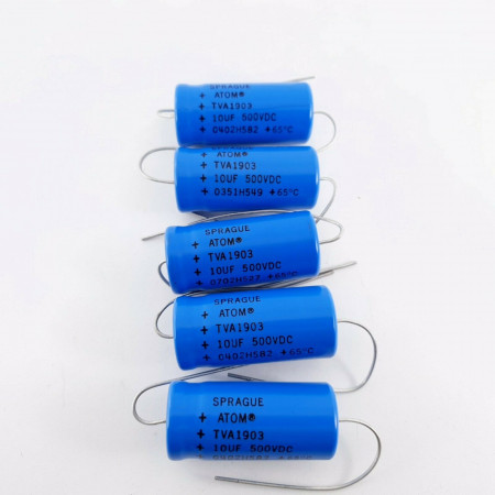 5 X 10uF 10% 500V SPRAGUE CAPACITOR ATOM. TVA1903. 41 CP  ENA