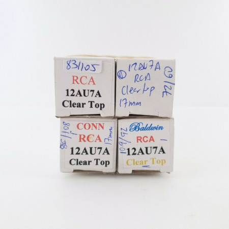 4 X 12AU7A RCA TUBE. CLEAR TOP. 17MM GREY LADDER PLATES. CT  ENA