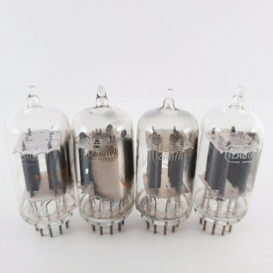 4 X 12AU7A RCA TUBE. CLEAR TOP. 17MM GREY LADDER PLATES. CT  ENA