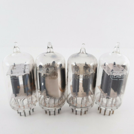 4 X 12AU7A RCA TUBE. CLEAR TOP. 17MM GREY LADDER PLATES. CT  ENA