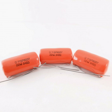 3 X 0.22uF 5% 600V SPRAGUE CAPACITOR ORANGE DROP. 715P600V. RADIAL. 22 CP  ENA