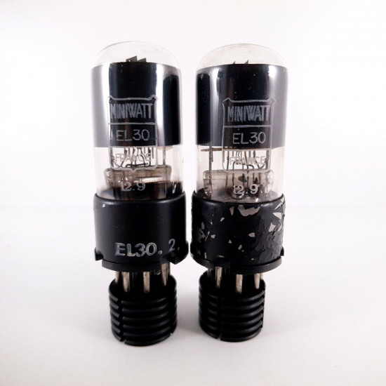 2 X EL30 MINIWATT TUBE. 1940s FRENCH PRODUCTION. METAL BASE BLACK PLATE. AB  ENA