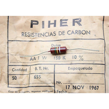 SPECIAL VINTAGE PIHER RESISTOR. 1W 150K 10% *1 PC* NEW ORIGINAL 1960´S+  RC578