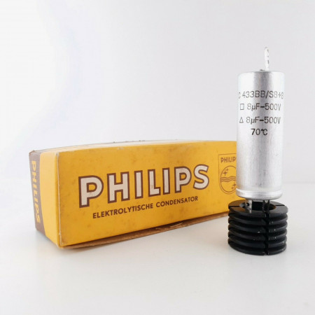 8uF + 8uF 500V PHILIPS ELECTROLYTIC CAPACITOR. 18X49MM. CQ  ENA