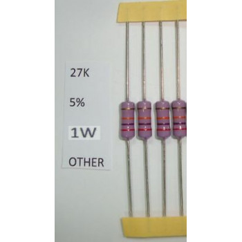 RESISTOR CARBON FILM. 1W 27K 5% *4 PC* NEW+