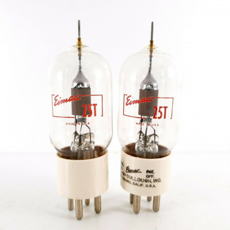 2 X 25T TUBE. EIMAC BRAND. GREY PLATES. CERAMIC BASE. PAIR. CC  ENA