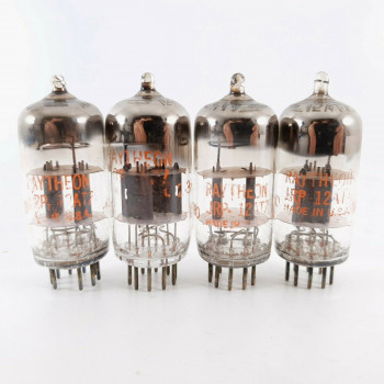 4 X 12AT7 RAYTHEON TUBE. GREY PLATES. D-G. ORANGE LOGO. 2 MATCHED PAIRS. CQ  ENA 2