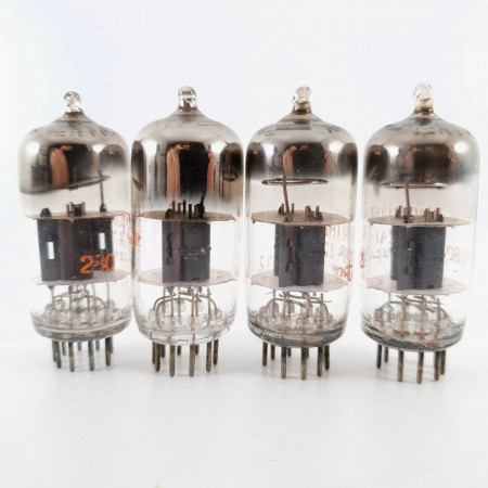 4 X 12AT7 RAYTHEON TUBE. GREY PLATES. D-G. ORANGE LOGO. 2 MATCHED PAIRS. CQ  ENA