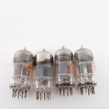 4 X 12AT7 RAYTHEON TUBE. GREY PLATES. D-G. ORANGE LOGO. 2 MATCHED PAIRS. CQ  ENA