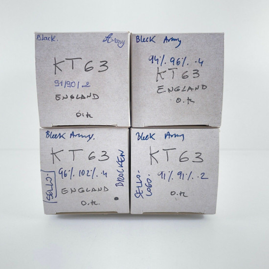 4 X KT63 TUBE. 1950s BRITISH ARMY PROD. SMOKED GLASS. MATCHED QUAD. AG  ENA