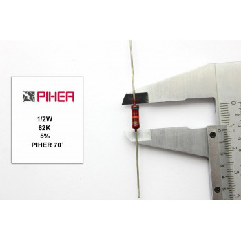 VINTAGE PIHER RESISTOR. 1/2W 62K 5% *1 PC* NEW ORIGINAL 1970´S+