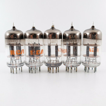 5 X 12AV7 RCA TUBE. BLACK PLATES. COPPER RODS. RED LOGO. CU  ENA 2