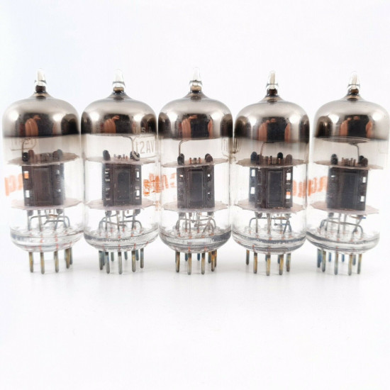 5 X 12AV7 RCA TUBE. BLACK PLATES. COPPER RODS. RED LOGO. CU  ENA