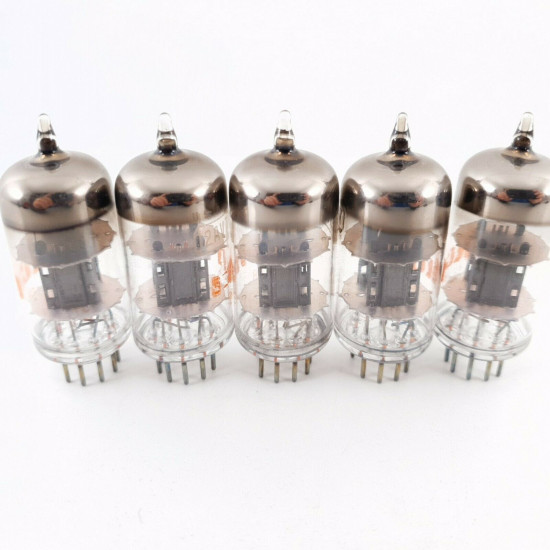 5 X 12AV7 RCA TUBE. BLACK PLATES. COPPER RODS. RED LOGO. CU  ENA