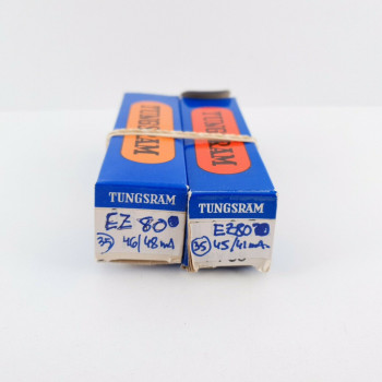 2 X EZ80 TUNGSRAM TUBE. CROSS PLATES. SOLID GETTER. MATCHED PAIR. CU  ENA
