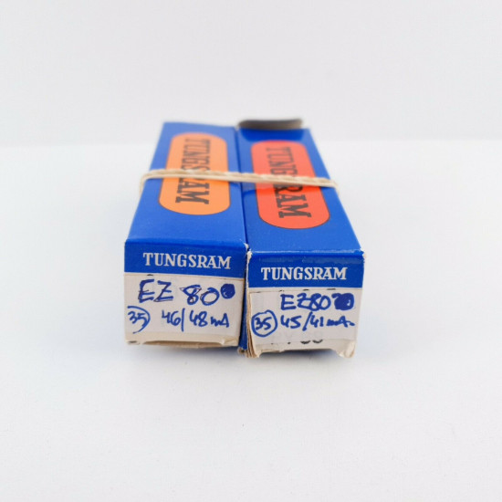 2 X EZ80 TUNGSRAM TUBE. CROSS PLATES. SOLID GETTER. MATCHED PAIR. CU  ENA