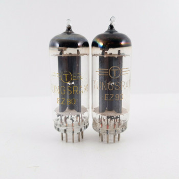 2 X EZ80 TUNGSRAM TUBE. CROSS PLATES. SOLID GETTER. MATCHED PAIR. CU  ENA 2