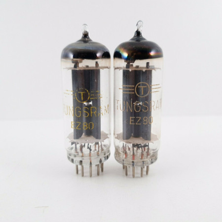 2 X EZ80 TUNGSRAM TUBE. CROSS PLATES. SOLID GETTER. MATCHED PAIR. CU  ENA