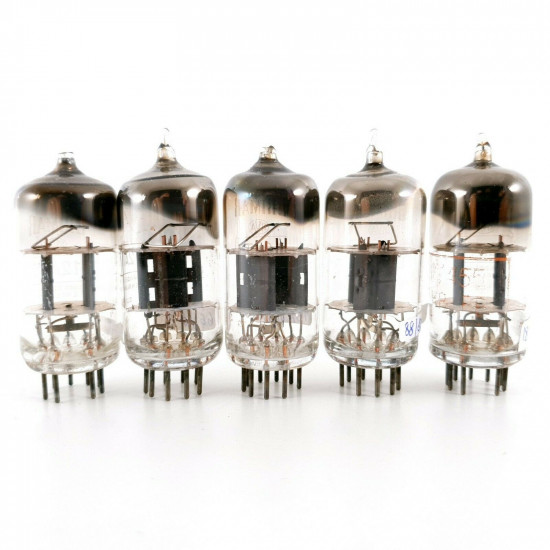 5 X ECC81 / 12AT7 TUBE. BRIMAR BRAND. TILTED SQUARE GETTER.  CA  ENA