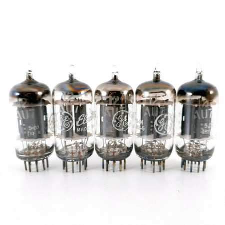 5 X 12AU7 TUBE. GE BRAND. D-G. 17MM PLATES. 1960s PRODUCTION. CF  ENA