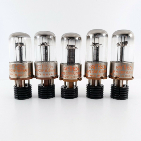 5 X JAN CRP 6J5WGT RAYTHEON TUBE. BLACK PLATES 1950s. MATCHED TRIO+ PAIR CB  ENA