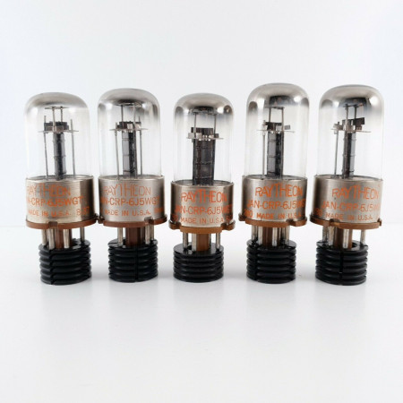 5 X JAN CRP 6J5WGT RAYTHEON TUBE. BLACK PLATES 1950s. MATCHED TRIO+ PAIR CB  ENA