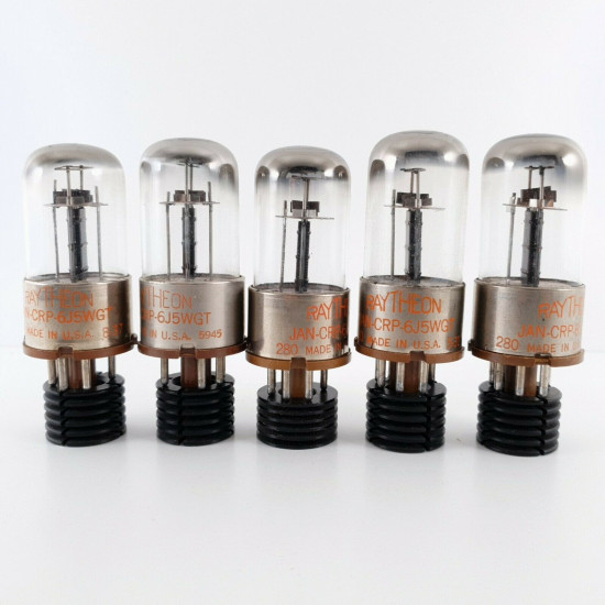 5 X JAN CRP 6J5WGT RAYTHEON TUBE. BLACK PLATES 1950s. MATCHED TRIO+ PAIR CB  ENA