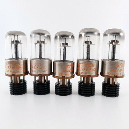 5 X JAN CRP 6J5WGT RAYTHEON TUBE. BLACK PLATES 1950s. MATCHED TRIO+ PAIR CB  ENA