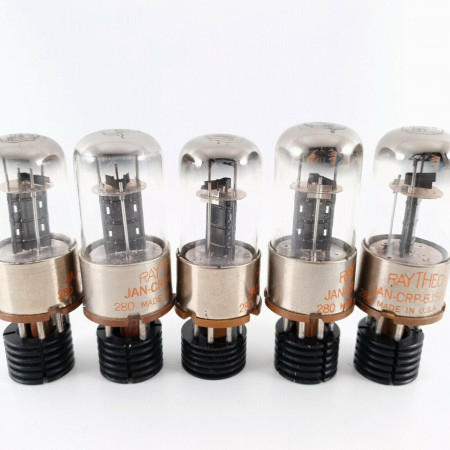 5 X JAN CRP 6J5WGT RAYTHEON TUBE. BLACK PLATES 1950s. MATCHED TRIO+ PAIR CB  ENA