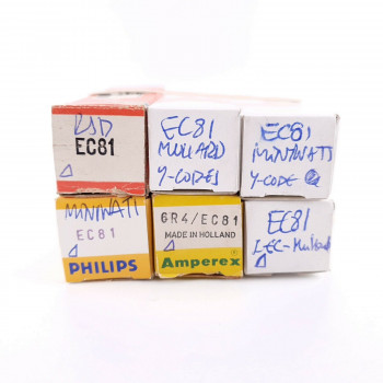 6 X EC81 TUBE. 1950-60s PHILIPS PRODUCTION. GOLD PIN. AF  ENA