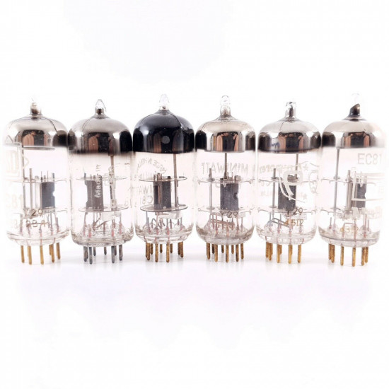 6 X EC81 TUBE. 1950-60s PHILIPS PRODUCTION. GOLD PIN. AF  ENA
