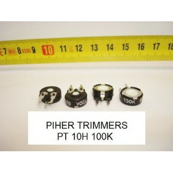 2 x POTENCIOMETROS - TRIMMERS. PIHER PCB PT10H 100 KOhm (10mm. diametro. Lineal)