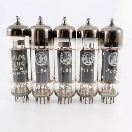 5 X PL84 VALVO / PHILIPS TUBE. MULLARD PROD. COPPER RODS. B-CODES. 1960s CO  ENA