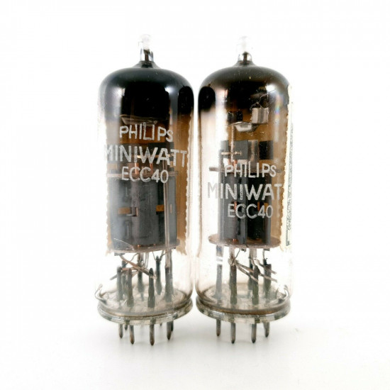 2 X ECC40 TUBE. PHILIPS-MINIWATT. CLOSED GETTER. 1950s. MATCHED PAIR. DP LCR  US