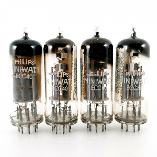 4 X ECC40 TUBE. PHILIPS-MINIWATT. CLOSED GETTER. 1950s. MATCHED QUAD. DP LCR  US