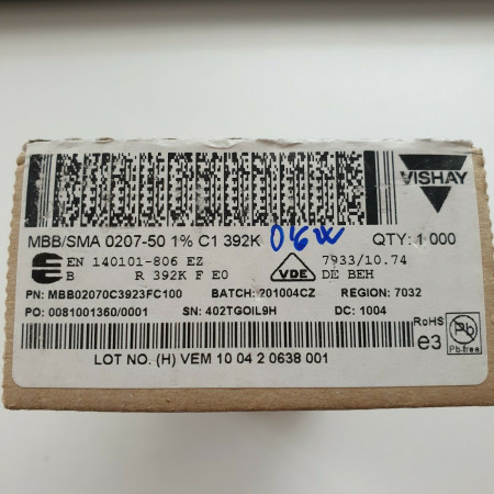 5 x 392K 0.6W 1% VISHAY METAL FILM RESISTOR. CA397U5000F110821