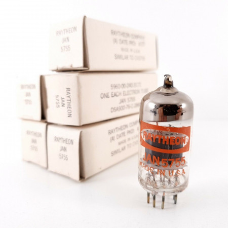 5 X JAN 5755 RAYTHEON TUBE. 1970s PRODUCTION. BLACK PLATES. NOS/NIB. AF  ENA