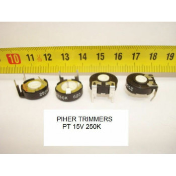 2 x POTENCIOMETROS - TRIMMERS. PIHER PCB PT15V 250 KOh (15mm. diametro. Lineal )