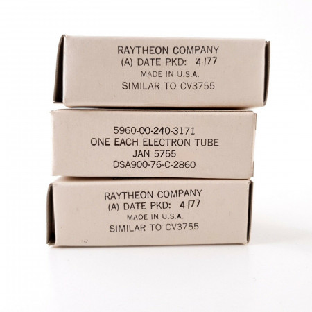 5 X JAN 5755 RAYTHEON TUBE. 1970s PRODUCTION. BLACK PLATES. NOS/NIB. AF  ENA
