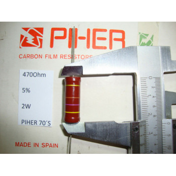 VINTAGE PIHER RESISTOR. 2W 470Ohm. 470R 5% *1 PC* NEW ORIGINAL 1970´S+