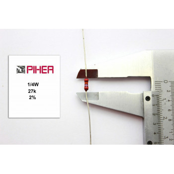 VINTAGE PIHER RESISTOR. 1/4W 27K 2% *2 PC* NOS (New Old Stock) RC92