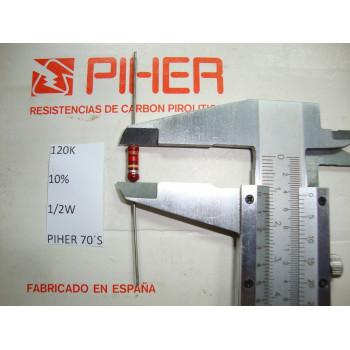 VINTAGE PIHER RESISTOR. 1/2W 120K 10% *2 PC* NEW ORIGINAL 1970´S +