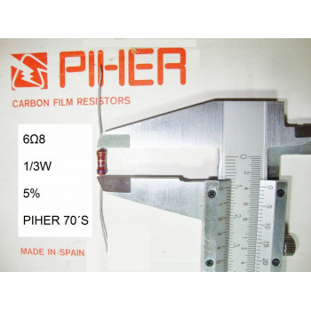 VINTAGE PIHER RESISTOR. 1/3W 6Ω8 6R8 6,8OHM 5% *3 PC* NEW ORIGINAL 1970´S